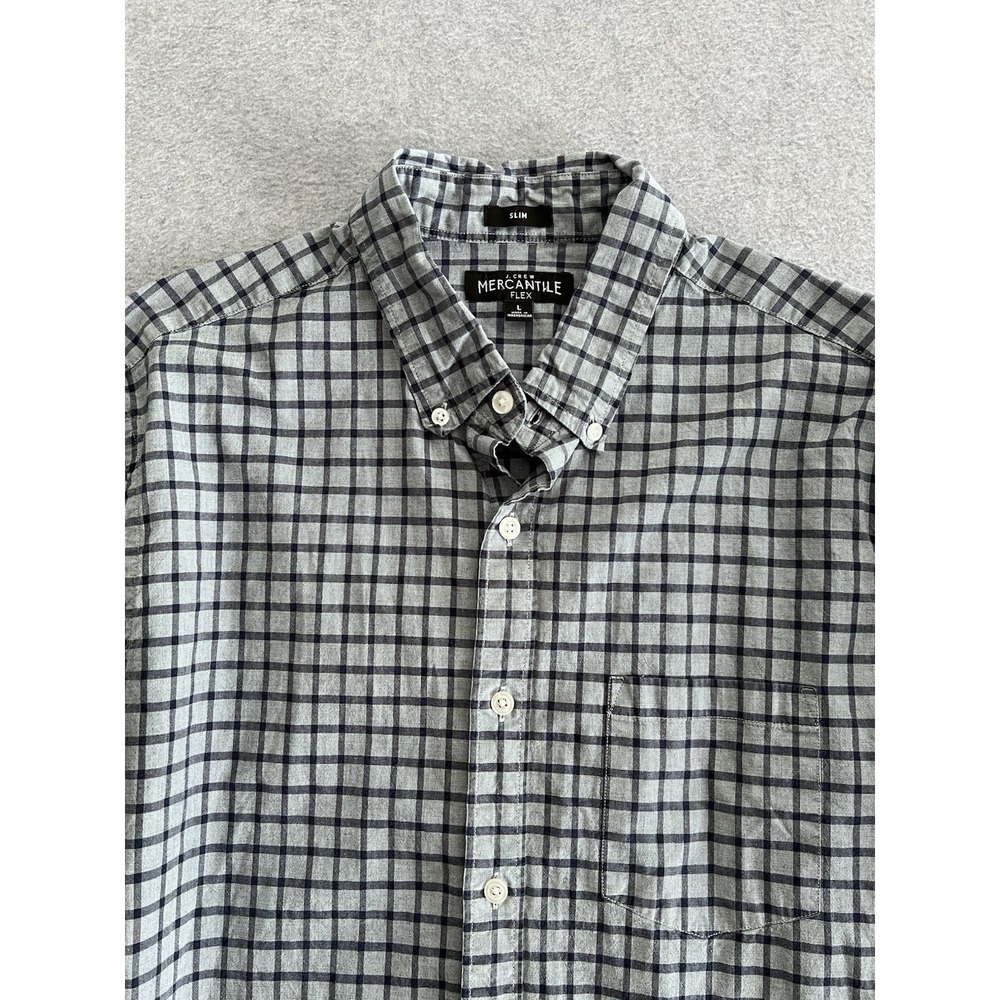 J Crew Mercantile Flex Shirt‎ Men's Blue Check L Slim Fit Button Down Top Large